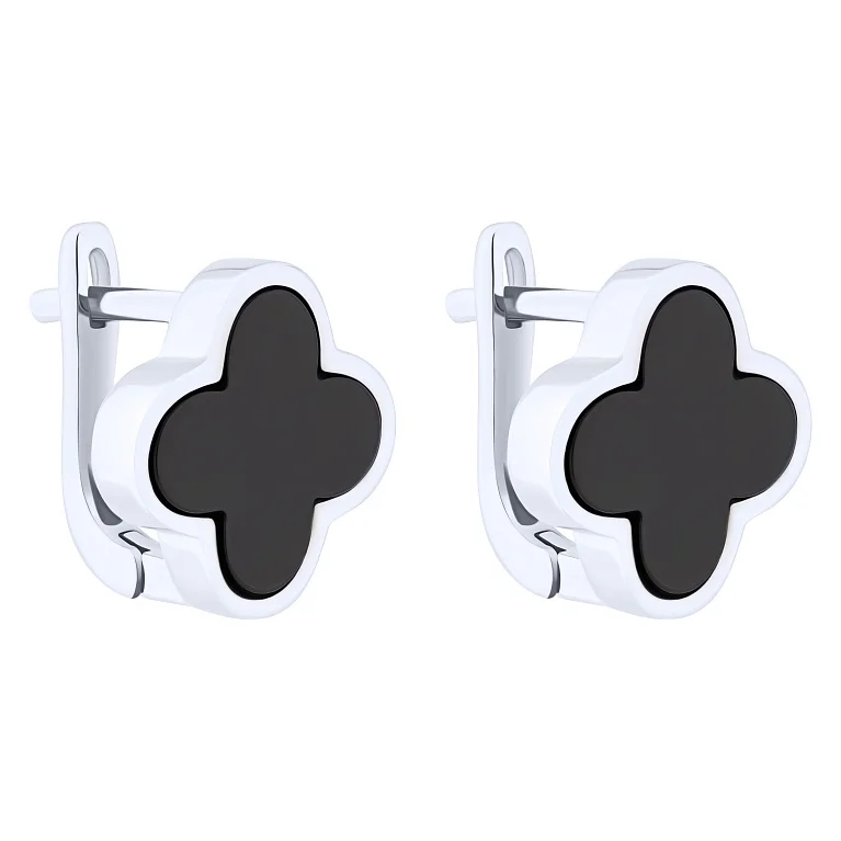 Сережки срібні "Конюшина" з оніксом - 2159678