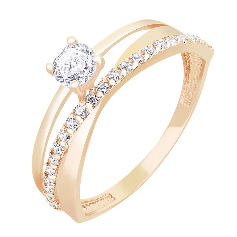 Золотое двойное кольцо с фианитами. Артикул 112671: цена, отзывы, фото – купить в интернет-магазине AURUM