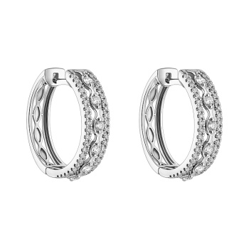 Сережки-кільця з білого золота з діамантами - 2142322
