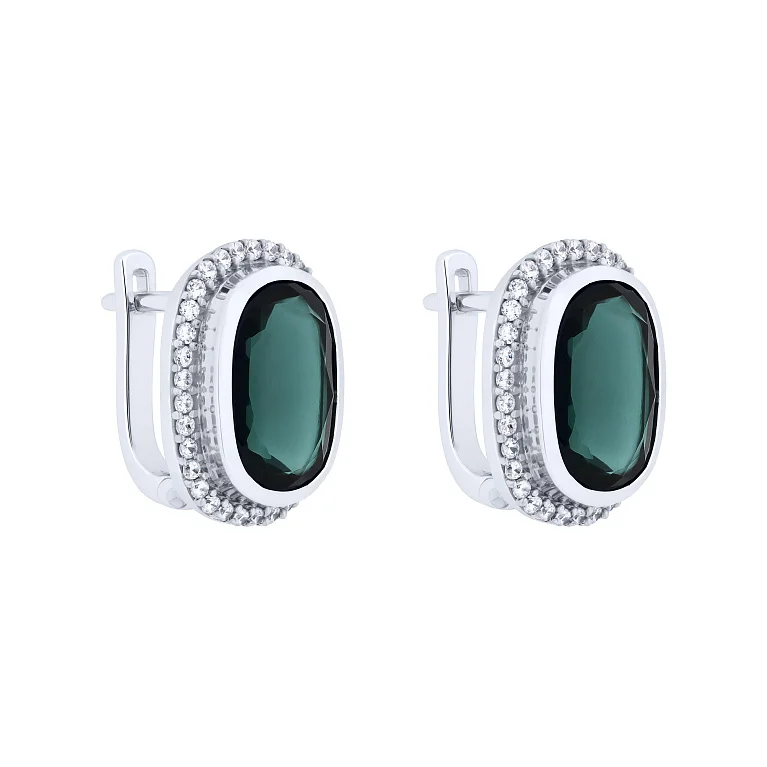 Серебряные серьги с топазом лондон и дорожкой фианитов - 2146880