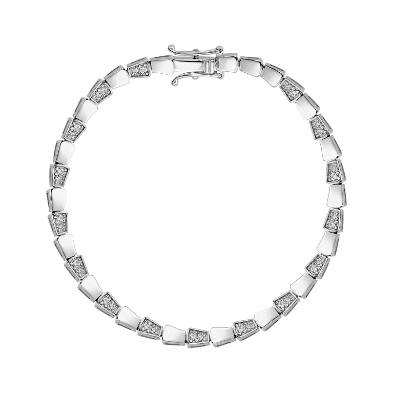 Браслет з білого золота з розсипом діамантів у плетінні фантазія - 2150132