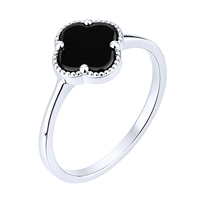 Кольцо "Клевер" из серебра с ониксом - 2205816