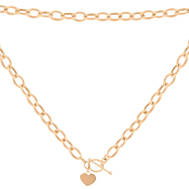 Кольє з червоного золота з підвісом "Серце" у якірному плетінні - 1071378