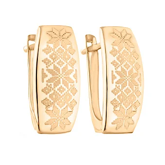 Серьги из красного золота широкие с орнаментом - 1775930