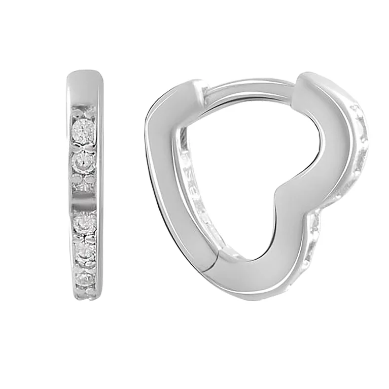 Сережки-кільця Серце з срібла з фіанітом. Артикул 7502/2081357: ціна, відгуки, фото – купити в інтернет-магазині AURUM