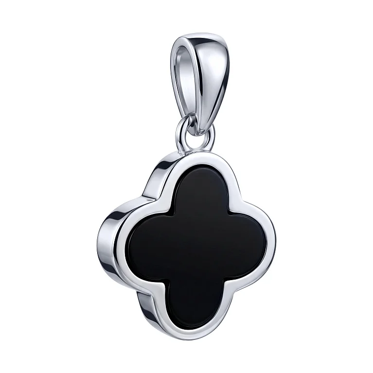 Срібний підвіс "Конюшина" з оніксом - 2159731