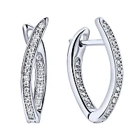 Серебряные серьги "Изгибы" с дорожками фианитов - 2159734