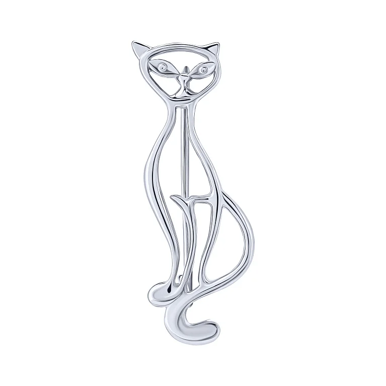 Серебряная брошь "Кот" - 2083227