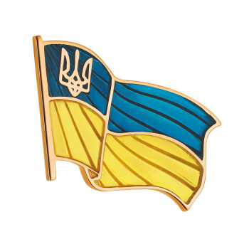 Значок з червоного золота "Прапор України" з синьо-жовтою емаллю - 1516600