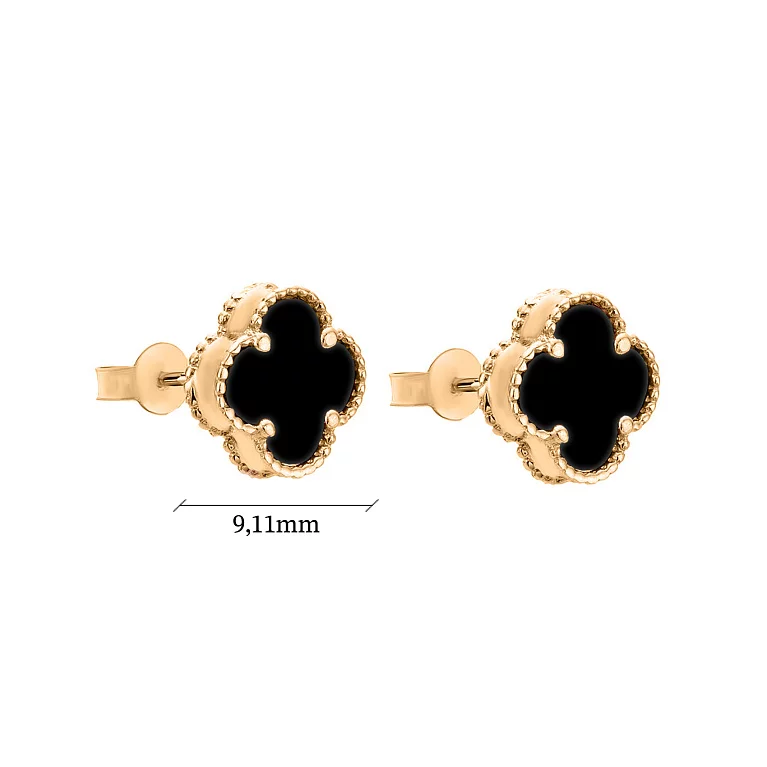 Серьги-гвоздики "Клевер" в красном золоте с ониксом. Артикул 104811/9о: цена, отзывы, фото – купить в интернет-магазине AURUM