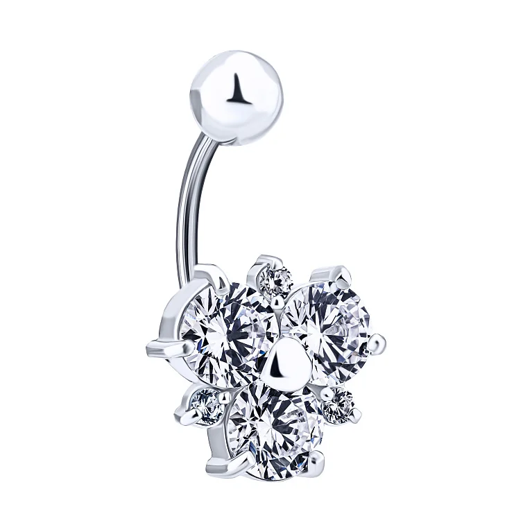 Пірсинг в пупок з фіанітами зі срібла "Квіточка" - 1428534