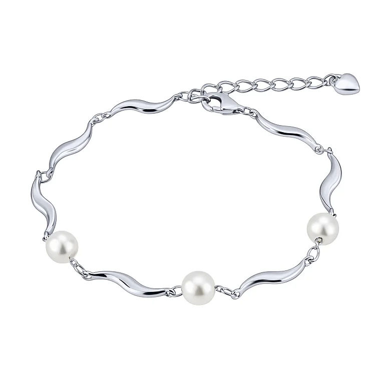 Серебряный браслет с жемчугом плетение фантазия - 2230358
