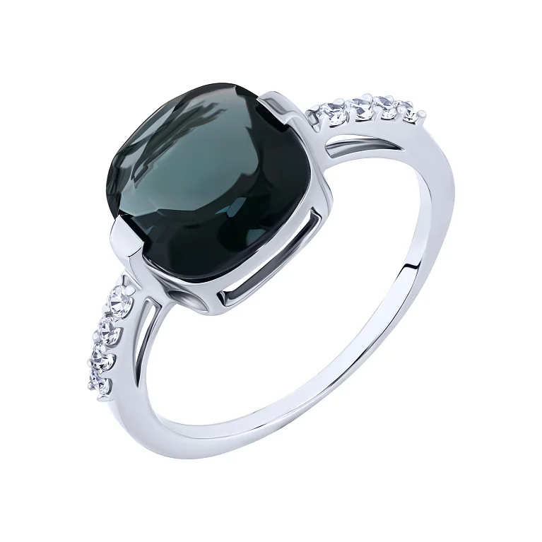 Каблучка з топазом лондон і фіанітами в сріблі - 2162628