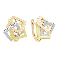 Сережки в комбінованому золоті "Трініті квадрати" - 2127587