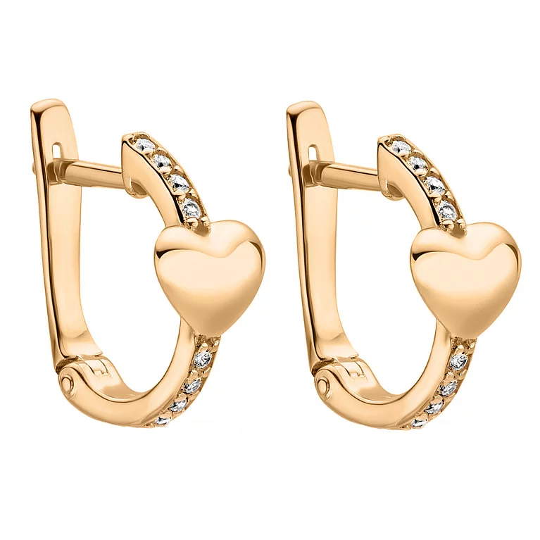 Сережки с сердцем из красного золота с фианитами. Артикул 2108336101: цена, отзывы, фото – купить в интернет-магазине AURUM