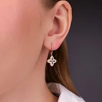 Сережки з червоного золота з підвісом "Квітка" з емаллю та фіанітами - 1987556