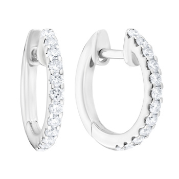 Серьги-кольца с дорожкой из бриллиантов в белом золоте - 1670371