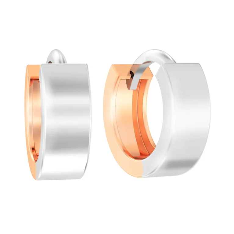 Сережки-кольца из комбинированного золота. Артикул 110448бк: цена, отзывы, фото – купить в интернет-магазине AURUM