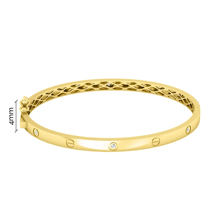 Жесткий браслет "Love" из желтого золота с фианитами  - 2205525