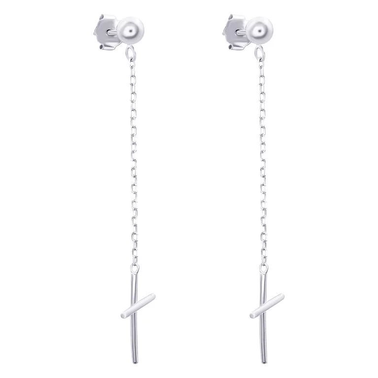 Сережки-гвоздики серебряные с подвесными крестиками. Артикул 7518/С2/1349: цена, отзывы, фото – купить в интернет-магазине AURUM