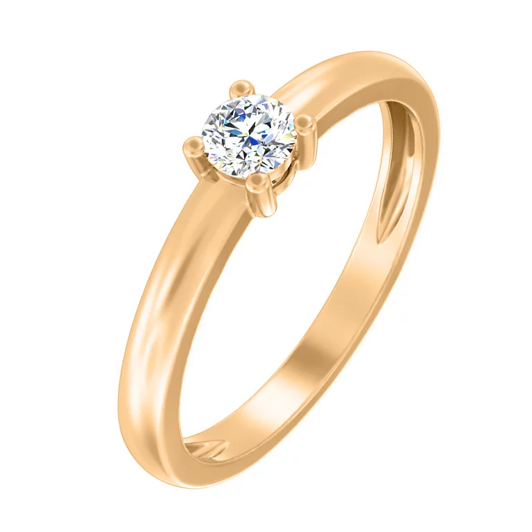 Кольцо помолвочное из красного золота с бриллиантом . Артикул К011076015: цена, отзывы, фото – купить в интернет-магазине AURUM