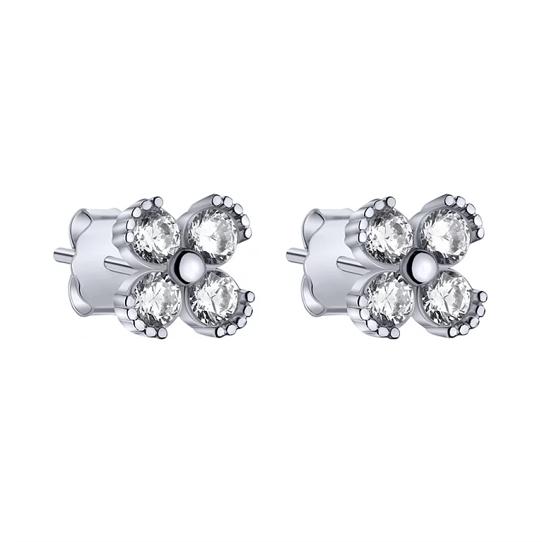 Сережки-гвоздики дитячі "Квітка" зі срібла з фіанітами. Артикул 7518/6752: ціна, відгуки, фото – купити в інтернет-магазині AURUM