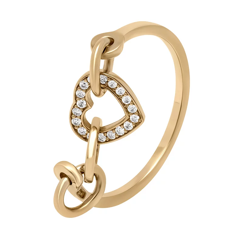 Кольцо с подвесной частью из красного золота "Сердце" с фианитами. Артикул 1110342101: цена, отзывы, фото – купить в интернет-магазине AURUM