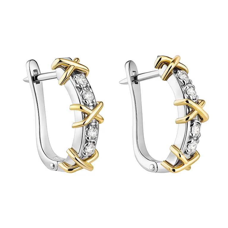 Сережки в комбінованому золоті з доріжкою діамантів - 2182686