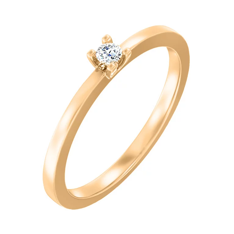 Каблучка для заручин з червоного золота з діамантом. Артикул К011168: ціна, відгуки, фото – купити в інтернет-магазині AURUM