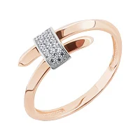 Незамкнена каблучка у комбінованому золоті з розсипом фіанітів - 2142863