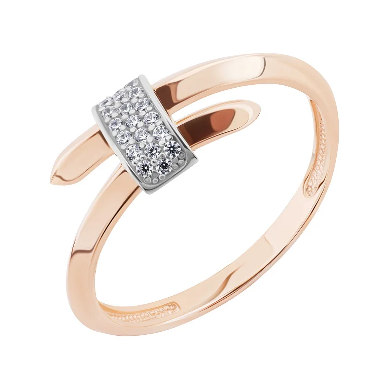 Незамкнена каблучка у комбінованому золоті з розсипом фіанітів - 2142863