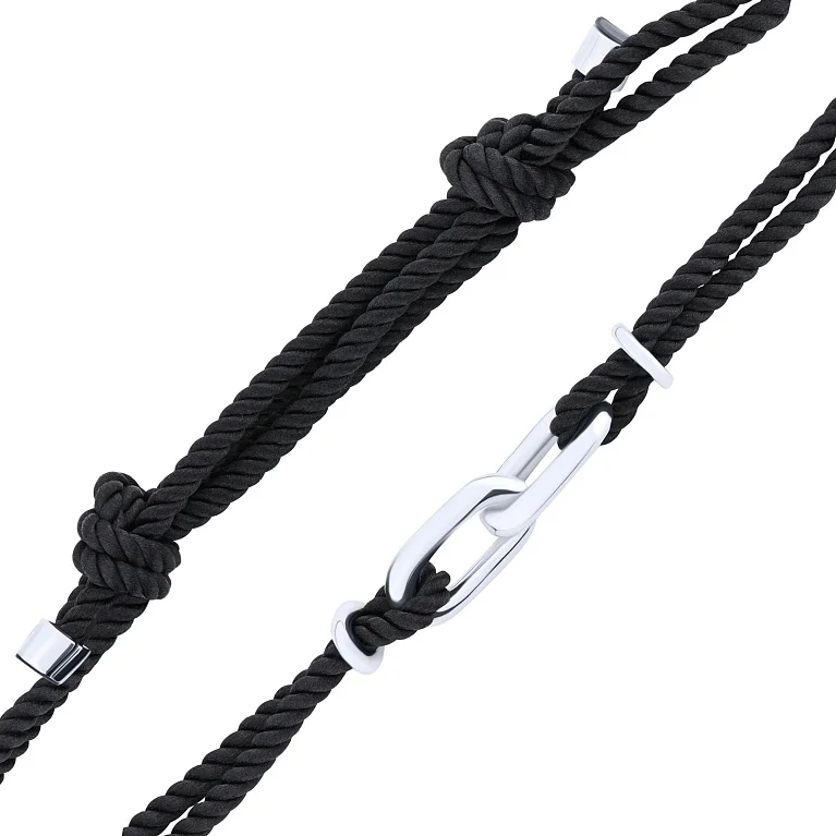 Подвійний шовковий браслет "Ланки" зі срібними вставками - 2149195