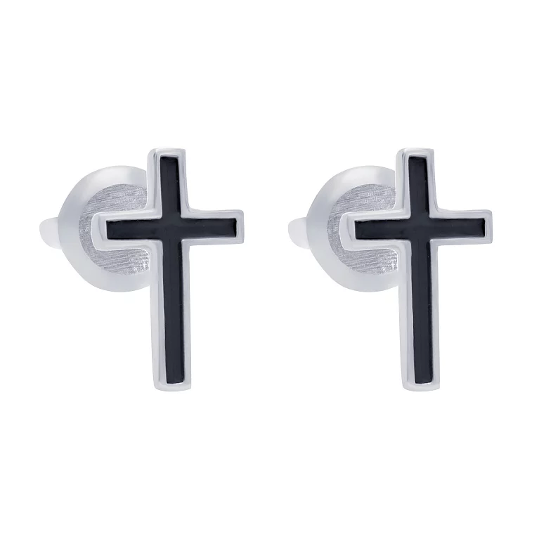 Сережки-гвоздики срібні з хрестиком та емаллю. Артикул 7518/1026вAgсР/55: ціна, відгуки, фото – купити в інтернет-магазині AURUM