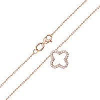 Цепочка с подвесом "Клевер" в красном золоте с дорожкой фианитов якорное плетение - 1987635