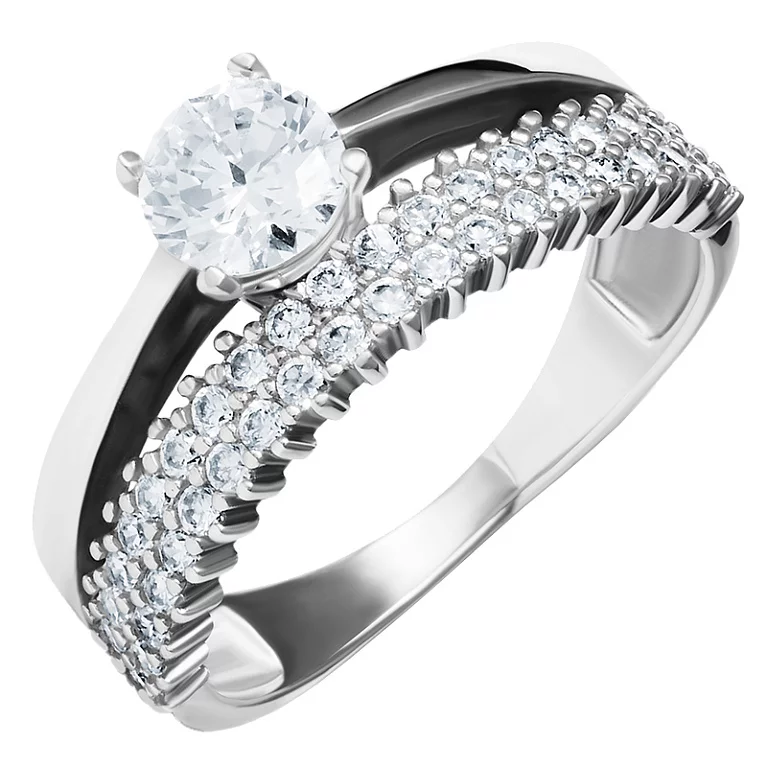 Серебряное помолвочное кольцо с фианитами. Артикул 7501/1946р: цена, отзывы, фото – купить в интернет-магазине AURUM
