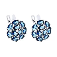 Сережки зі срібла "Квітка" з розсипом сапфірів - 1524814