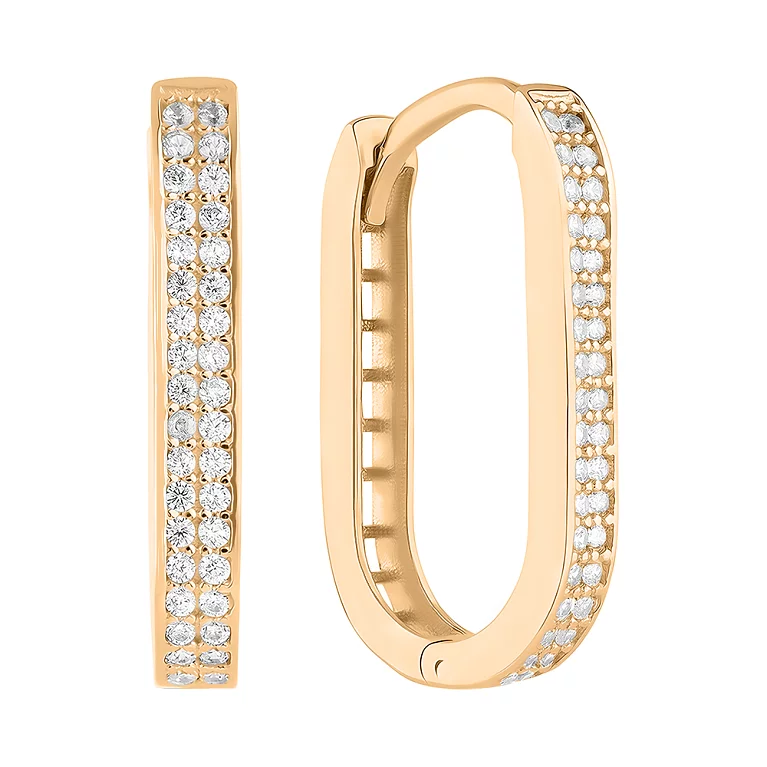 Золотые серьги-кольца с фианитами. Артикул 1091072/20: цена, отзывы, фото – купить в интернет-магазине AURUM