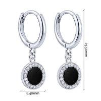 Сережки-кольца из серебра с подвесами с ониксом и фианитами  - 2260789