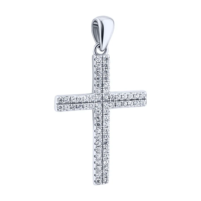 Декоративний хрестик зі срібла з фіанітами  - 2199843