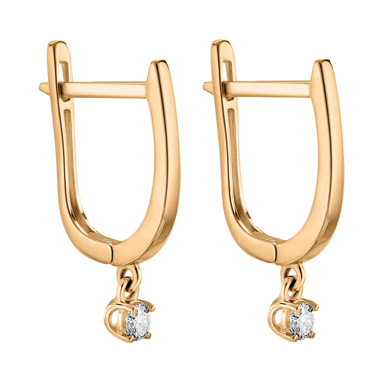 Сережки з червоного золота з підвіскою з діамантом - 2171000