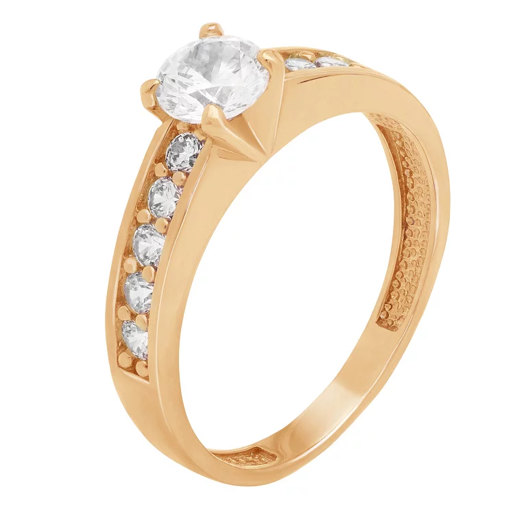 Кольцо для помолвки с дорожкой фианитов из красного золота. Артикул 116711_0: цена, отзывы, фото – купить в интернет-магазине AURUM