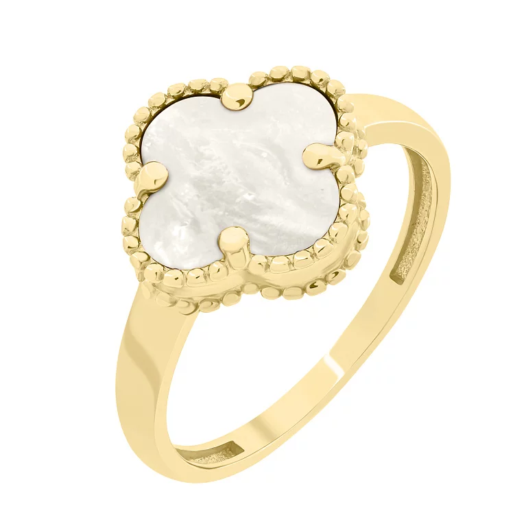 Золотое кольцо с перламутром "Клевер". Артикул 212724603w: цена, отзывы, фото – купить в интернет-магазине AURUM