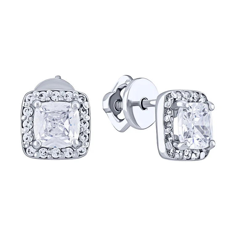Серьги-пусеты с фианитами в серебре - 2162842