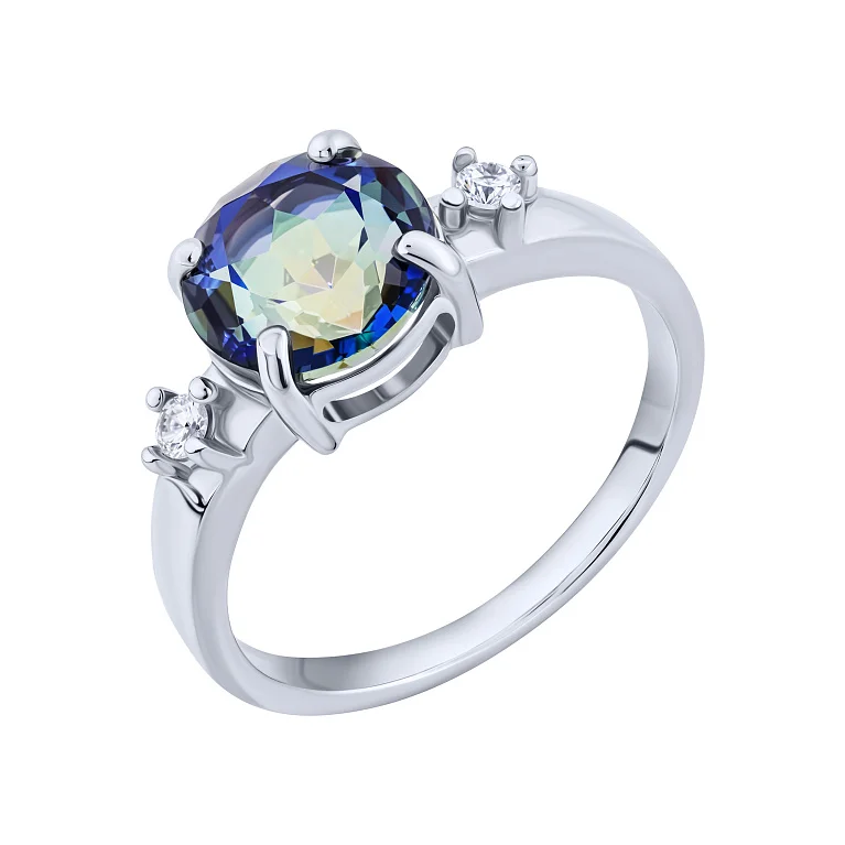 Кольцо с топазом мистик и фианитами в серебре - 2162691