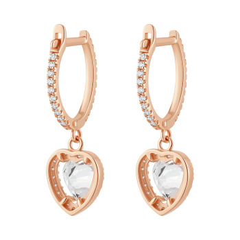 Серьги "Сердце" из красного золота с подвесом и фианитами  - 2189295