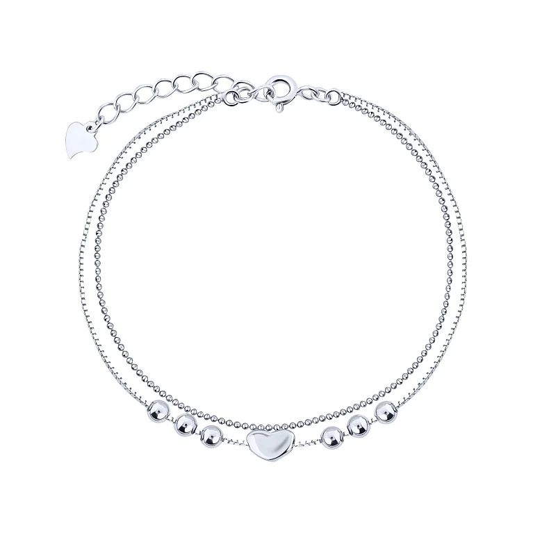 Подвійний срібний браслет з підвісом "Серце" в подвійному плетінні - 2153433