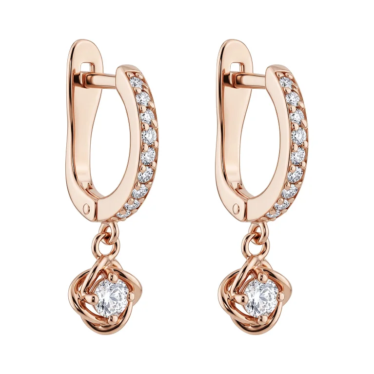 Серьги с подвесом из красного золота и фианитами  - 2214309