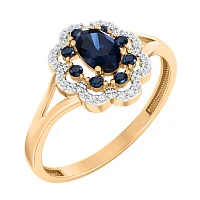 Кольцо "Цветок" из красного золота с бриллиантами и сапфирами - 2015803