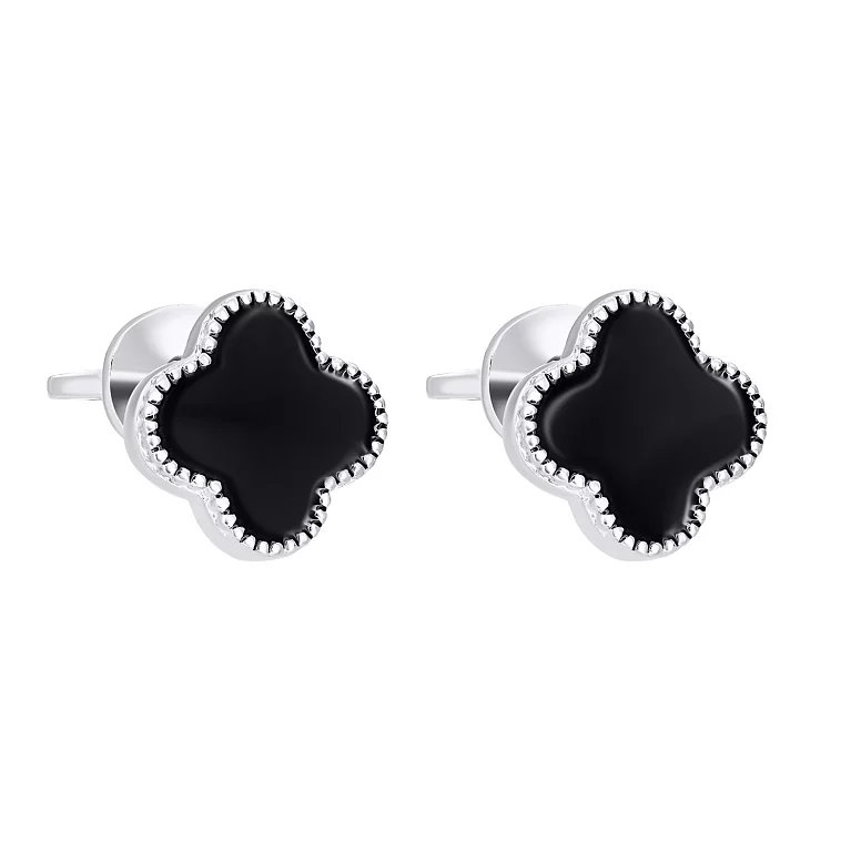 Серьги-гвоздики серебряные "Клевер" с эмалью. Артикул 7518/20195ech/55: цена, отзывы, фото – купить в интернет-магазине AURUM