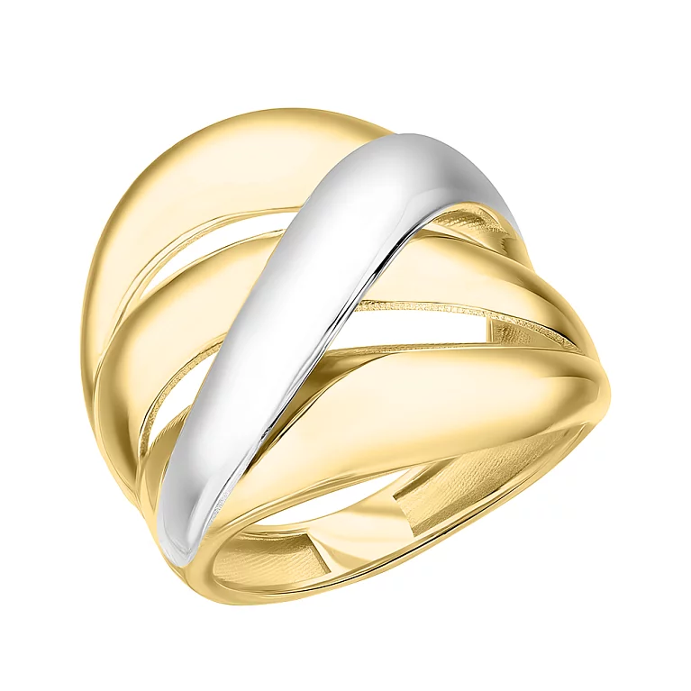 Массивное кольцо из комбинированного золота "Переплетение". Артикул 156048жб: цена, отзывы, фото – купить в интернет-магазине AURUM
